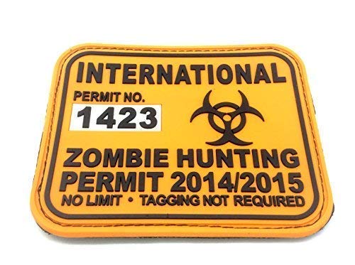 International Zombie Hunting Permit Orange PVC Large Airsoft Patch