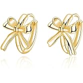 SLUYNZ Sterling Silver Small Bow Hoop Earrings for Women Teens Bow Ribbon Earrings Bowknot Huggie Earrings