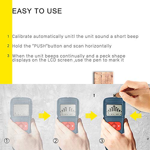 Stud Finder, 4 in 1 Stud Finder Sensor Wall Scanner Electric Beam Finders Wall Detector Center Finding with HD LCD Display and Audio Alarm, Accurate Location for Studs/Wood/Metal/Live AC Wires