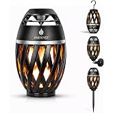 Outdoor Bluetooth Speaker with Flickering Flame LED Lights, IPX5 Waterproof | Wireless Speaker with Wall Mount/ Hanging/ Stake Accessories, Gifts for Men Dad, Cool Gadgets for Garden/Patio/Camping, Black