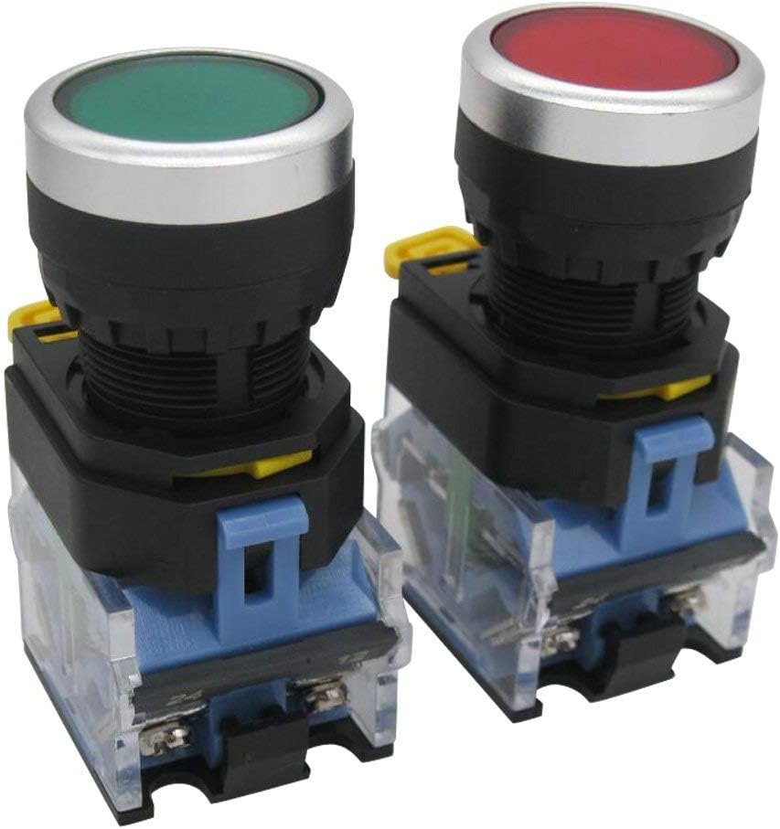 Taiss 2pcs 22mm Momentary Push Button Switch 10A 440V 1NO 1NC DPST Red Green Sign DPST Pushbutton Switches LA38-11BN/GR - Image 4