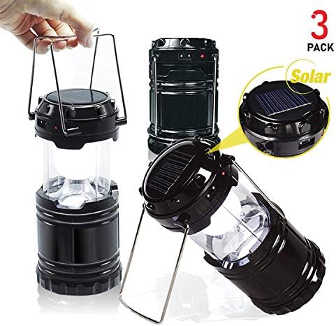 EACHPOLE |3-Pack| Outdoor Camping LED Lantern with Solar Charging Dual Power Supply Built-in Power Bank, APL1565