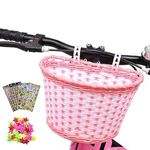 ANZOME Girl’s Bike Basket, Front Handlebar Kid’s Bicycle Basket with Bike Bells Streamers for Kids Chirlden Gift DIY…