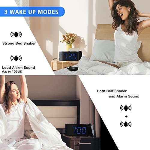Mesqool Projection Alarm Clock, Loud Vibrating Alarm Clock for Heavy
