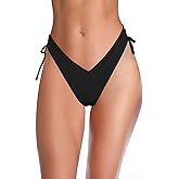 SHEKINI Women's Bikini Bottom V Cheeky High Cut Thong Tie Side Swimsuit Bottom Brazilian Swim Bottom