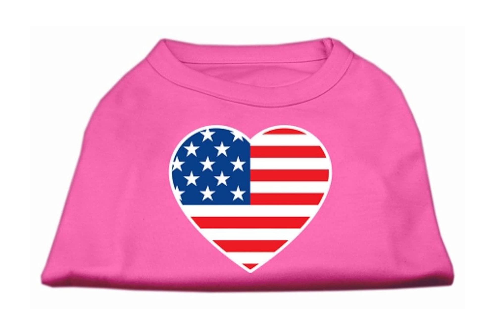 Mirage American Flag Heart Screen Print Shirt, X-Large, Bright Pink
