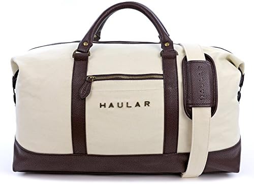 Weekender Bag, Haular Overnight Travel Carry On Duffel Tote Bag [Brass Finishing] Canvas - Ivory
