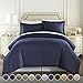 HC Collection Duvet Cover - Navy Queen Size Duvet Cover - 3 Piece Soft Breathable Microfiber Duvet Cover Set with Zipper Closure & 2 Pillow Shams