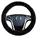 Black Sheepskin Steering Wheel Cover- Zone Tech Plush Stretch On Vehicle Classic Synthetic Sheep Fleece Car Wheel Protector