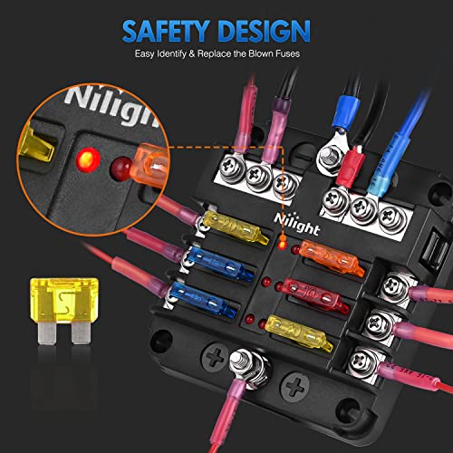 Nilight 6 Way Blade Fuse Block 6 Circuits with Negative Bus Fuse Box