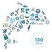 Cool Vsco Stickers for Water Bottles, Big 100Pcs Laptop Stickers for Hydro Flask Luggage, Trendy Aesthetic Blue Waterproof Vinyl Stickers Pack for Teens Kids Adults