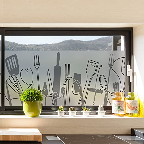 Fensterfolie Blickdicht – Küche Küchenutensilien – Aufkleber für Fenster & Duschtür – 40 x 200 cm