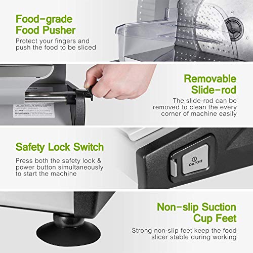 Allesschneider, elektrische Allesschneider rostfreies Edelstahlmesser, Wurstschneidemaschine mit einstellbare Schnittstärke (0-15mm) Käseschneidemaschine, Brotschneidemaschine, 150 W, Silber, ostba