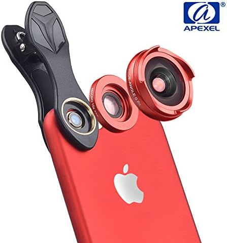 BPSMedia Mobile Phone Camera Lens Kit - 4K HD Wide Angle + Aspheric Macro with Lens Hood, Clip-On Cell Phone Camera Lenses Kit for iPhone 7, Samsung and Other Smartphones (Red)