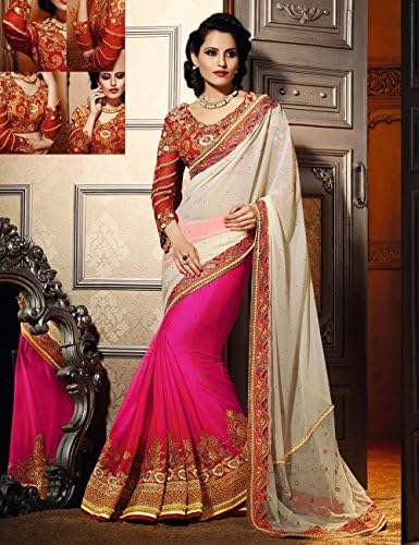 Pink &amp; Cream Designer Party Wear Saree