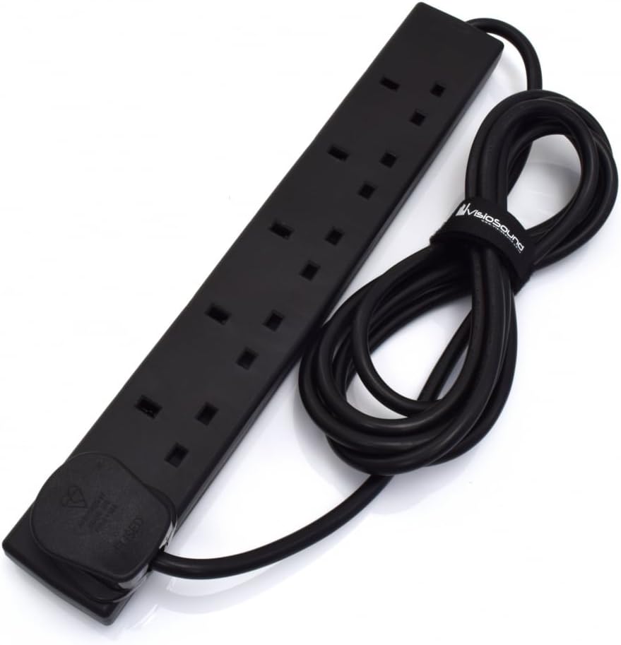 VisioSound 6 Way UK Extension Lead Power Cable 13A Sockets 1m to 10m
