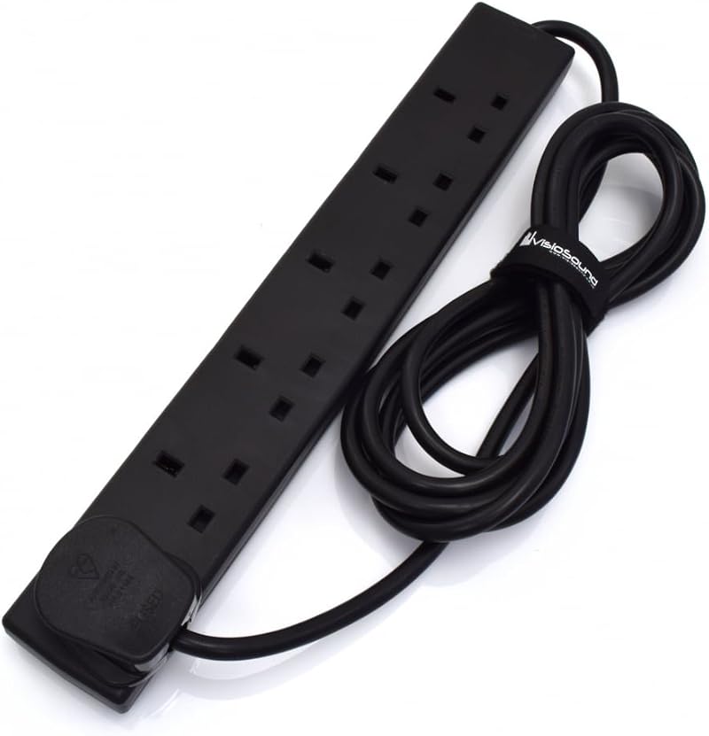 VisioSound 6 Way UK Extension Lead Power Cable 13A Sockets 1m to 10m