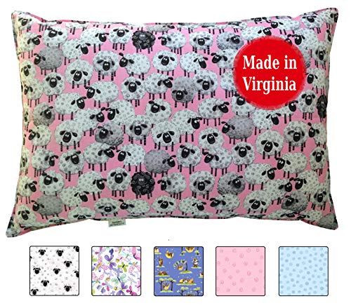 Toddler Pillow (13x18) Certified Eco-Friendly, Hypoallergenic, Machine Washable, Sustainably Made in USA Since 2007 (Pink Sheep)