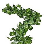 RURALITY 16 Ft - 2 Artificial Ivy Silk Greenery Fake Hanging Vines Wedding Garland ,Epipremnum Aureum, Pack of 2