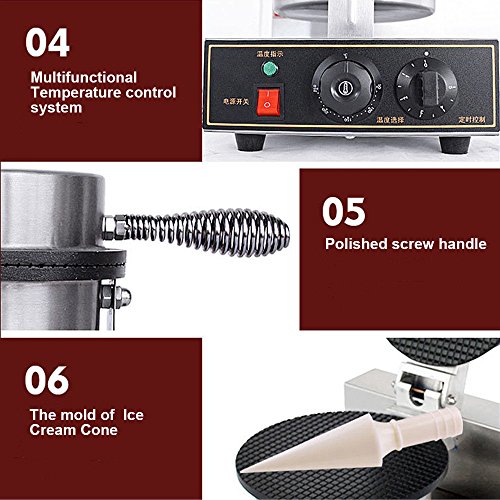 Electric Ice Cream Cone Machine Egg Roll Maker 1250W Nonstick Commercial Baker Pastry Making Baking Tools Electric Egg Roll Ice Cream Cone Maker - Thumbnail 3