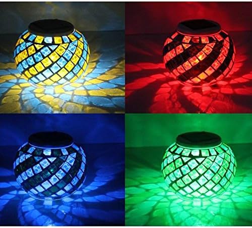ZMG Solar Powered Color-Changing Mosaic Table Lamp - Energy Saving Crystal Glass Globe Ball LED Night Light for Garden, Patio, Party, Yard, Outdoor - Elegant Home Indoor Decorations (yellow+blue)