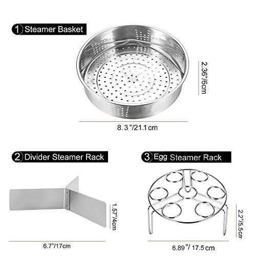Instant Pot Accessories Steamer Basket with Egg Steamer Rack, Divider, Fits Instant Pot 5,6,8 qt Pressure Cooker, Stainless Steel, 3 Pcs Set