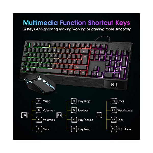 Rii Gaming Keyboard and Mouse,RGB Light Up Keyboard and Mouse Set for PS4,Xbox for Gaming ,Working-UK Layout