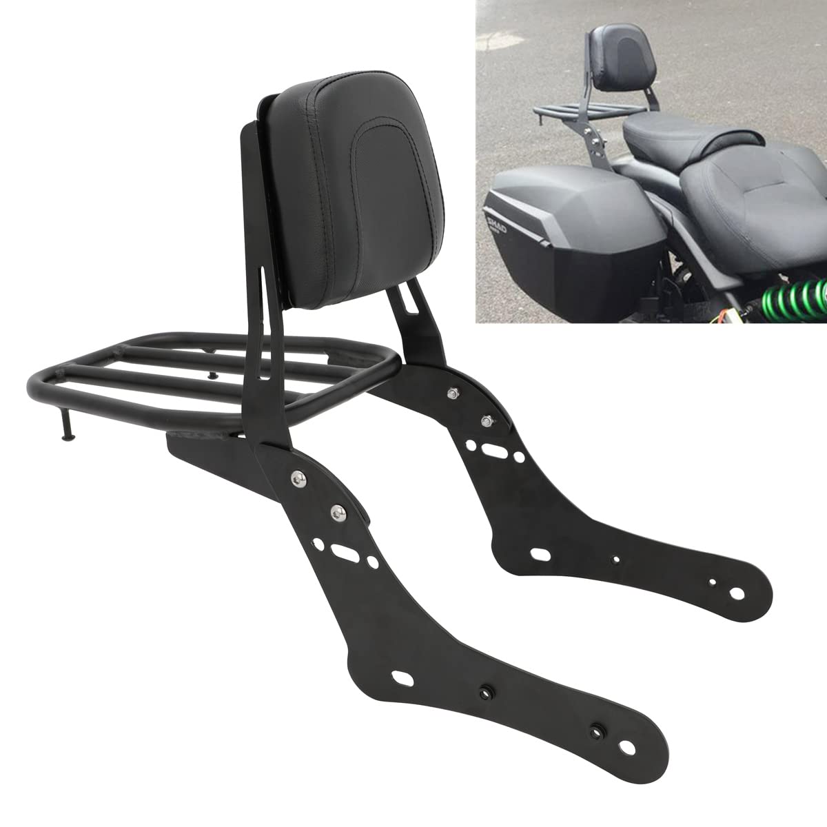 Chrome Sissy Bar With Backrest Pad & Luggage Rack For Kawasaki Vulcan 1500 Classic (1986-2013) - Silver FR201-30
