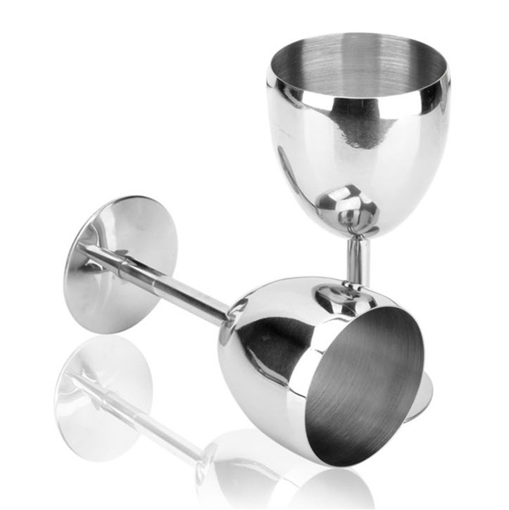 Addfun Pack of 2 pcs, Stainless Steel Goblet Red Wine Glasses,14cm Height