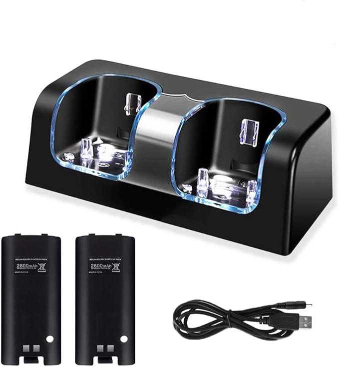 Amazon Com 2 Port Charging Dock For Wii Remote Controller Charger Station For Wii With 2 Pcs 2800mah Rechargeable Batteries Black Electronics