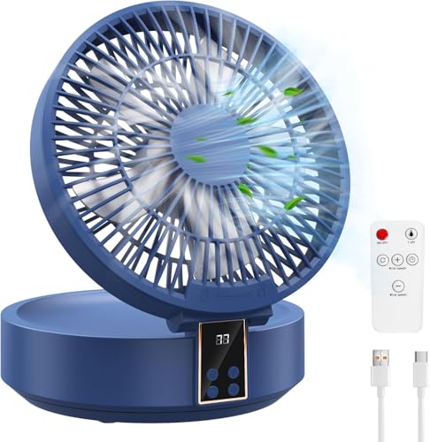 Table Fan, USB Rechargeable Powerful Quiet Fans with Remote Control, LED Display, 120° Rotation Oscillating, 3 Speed, Portable Fan for Office, Bedroom, Camping