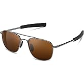 SUNGAIT Real Glass Lens Sunglasses Military Style Pilot Aviator HD Shades with Upgraded Spring Hinge Bayonet Temples