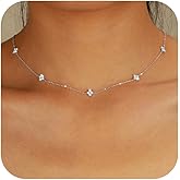 XAYAH Valentine Gifts Dainty Lucky Leaf Necklace for Women 925 Sterling Silver Trendy 14K Gold Plated Cute White CZ Flowers Pendant Choker Necklaces to Daughter Mom Stackable Chain Wedding Prom Brides Jewelry