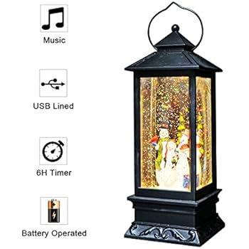Eldnacele Singing Battery Operated Musical Lighted Christmas Snowman Water Glittering Swirling Snow Globe Lantern with Music Christmas Home Decoration and Gift, Snowman Family