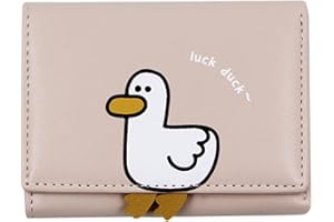 Amamcy Girls Cute 3D Duck Tri-folded Wallet Small Wallet Coin Purse Cash Pocket RFID Blocking Card Holder ID Window Purse for Women