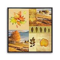 Framed Canvas Wall Art Leaves, Birds, Abstracts Canvas Prints Home Artwork Decoration for Living Room, Bedroom - 16x16 inches