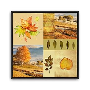 Framed Canvas Wall Art Leaves, Birds, Abstracts Canvas Prints Home Artwork Decoration for Living Room, Bedroom - 16x16 inches