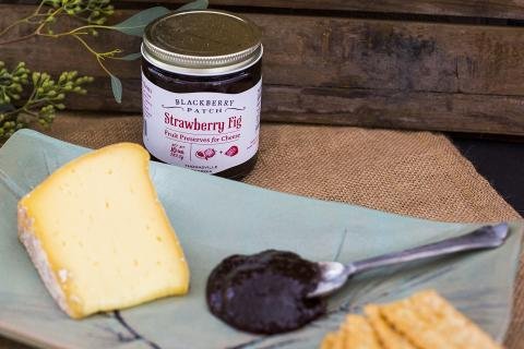 Blackberry Patch Strawberry Fig Preserves 10 oz Jar - Gourmet All Natural, Whole Real Fruit, Small Batch Flavor - Great for Dessert Filling or Topping. Try it on crostini with cream cheese!