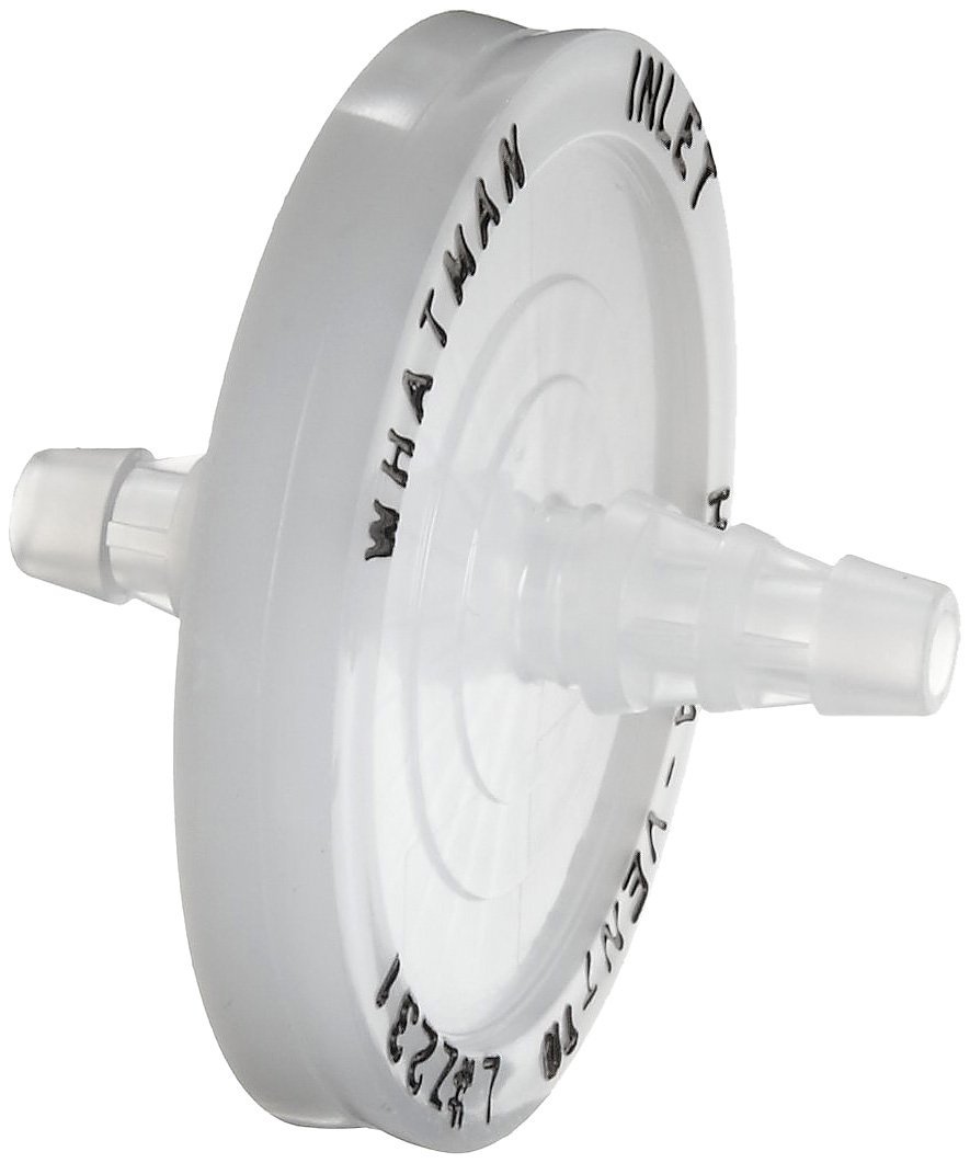 Whatman 6723-5000 Hepa-Vent Venting Filter Disc with Inlet 1/4" to 3/8" SB and Outlet 1/4" to 3/8" SB, 60 psi Maximum Pressure, 50mm Diameter (Pack of 10)