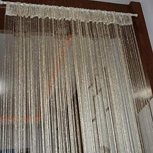 Curtain Valance - 200x100 Cm Modern Cute Flash Line Shiny Tassel String Door Curtain Window Room Divider Valance Home - Cream Curtains Green Long Crochet Silver Bathroom Mint Multicolor Gra