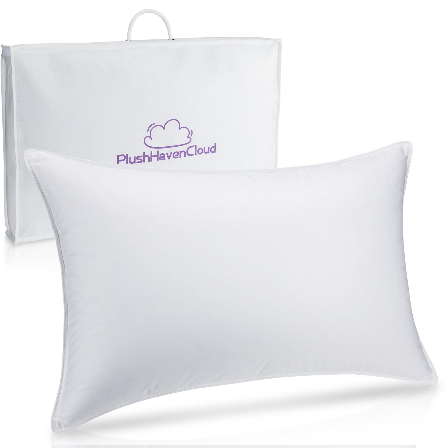 Photo 1 of PlushHavenCloud White Goose Down Pillow Luxury Hotel Bed Pillow with 100% 900+ Fill Power, Goose Feather Pillow for Sleeping,700 Thread Count Cotton Shell, Queen Size- Medium, 1 Set