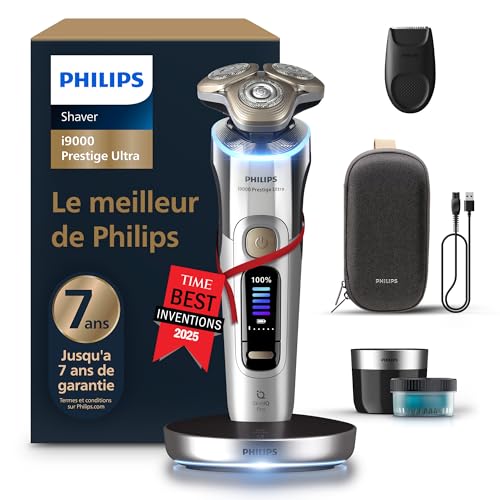 Philips Rasoir i9000 Prestige Ultra, rasoir électrique 100% étanche, technologie Skin IQ Pro, système Triple Lift & Cut, lames de précision NanoTech rotatives à 360°, 5 modes de rasage, XP9404/31