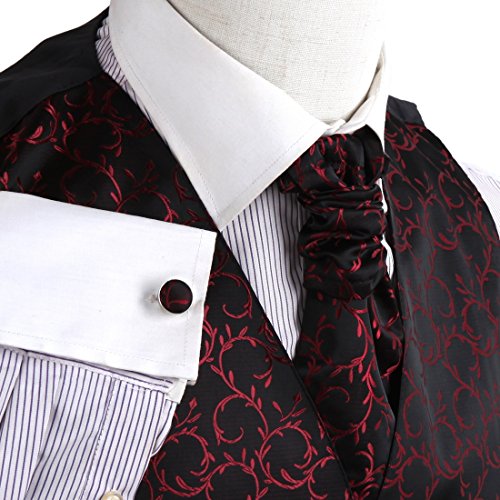 Red patteren Dress Vest Formal Vest for Wedding Gift Set Match Tuxedo Vests ,cufflinks, hanky and Ascot Tie for Tuxedo Y&G VS2026-M Medium Red