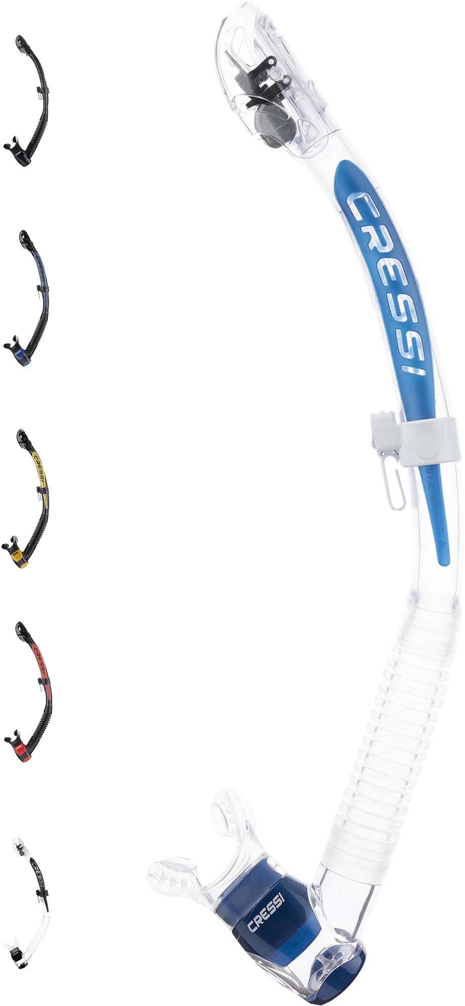 Cressi Itaca Ultra Dry Snorkel - Snorkel Dry for Free Diving and Snorkeling, Transparent/Metal Blue, One Size, Unisex Adult