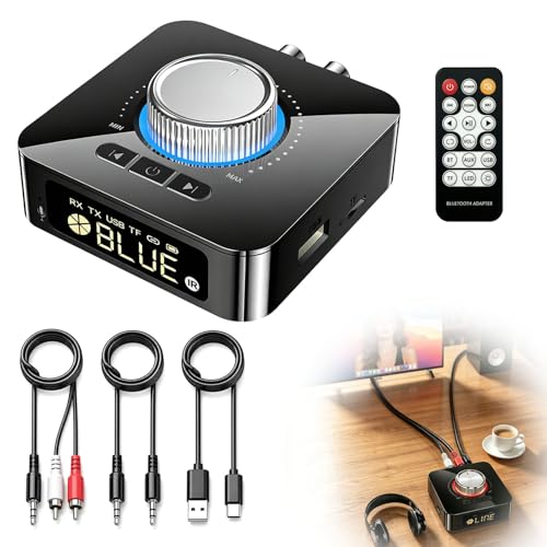 Receptor Bluetooth HiFi con Salida AUX 3,5 mm y RCA, Adaptador Bluetooth Audio inalámbrico con conexión Dual para estéreo Altavoz Amplificador y Adaptador Bluetooth para TV