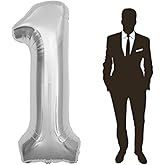 65 Inch Giant Silver Foil Number Balloon,Old Children's Birthday Party Helium Balloon Wedding And Celebration Themed Party Decoration Supplies (1 Plus)