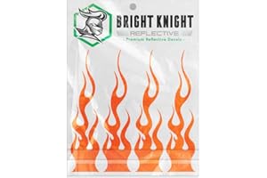 BRIGHT KNIGHT DECALS Bright Knight Reflective Flame Stickers, 4 Pcs Orange 3M Retro-Reflective Bike Stickers for Frame, Motorcycle Helmet Decals, Safety Flame Decals for Trucks, Cars, & Fire Helmets