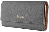 Travelambo Womens Wallet Faux Leather RFID Blocking Purse Credit Card Clutch Holder Case (Steel gray)