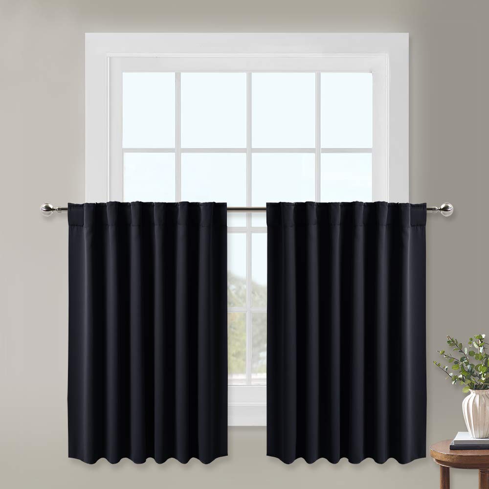 Photo 1 of NICETOWN Blackout Curtain Blinds Window Panels - (Black Color) W29 x L36, Double Panels, Thermal Insulated Blackout Draperies for Living Room