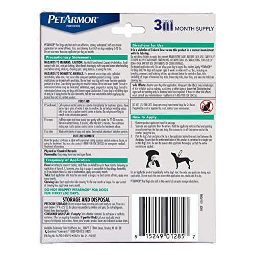 PetArmor for Dogs, Flea and Tick Treatment for Small Dogs (522 Pounds), Includes 3 Month Supply